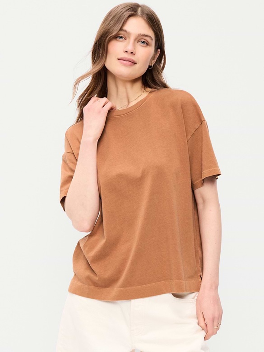 Old Navy Women’s Vintage Boxy Crewneck T-Shirt Caramel Bronze Brown Medium